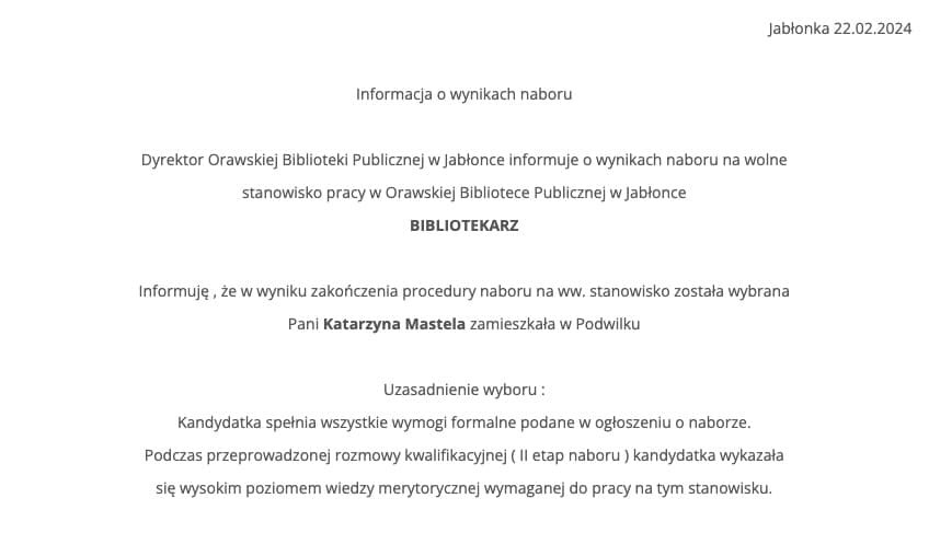 Wyniki naboru